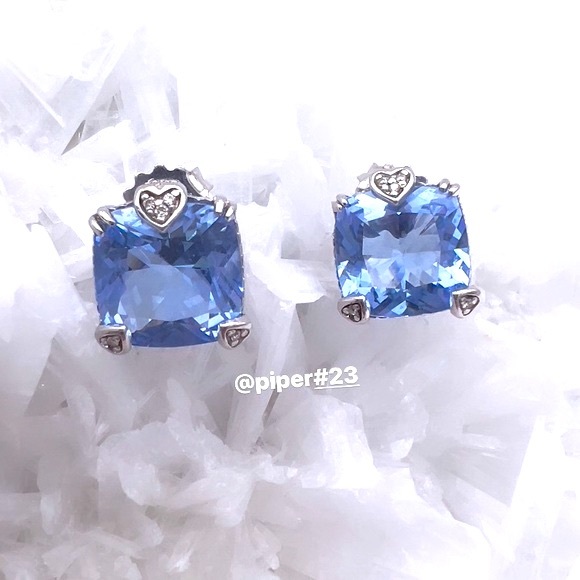 EUC Judith Ripka JR TWO Lola Blue Topaz & Diamond Stud Earrings - Picture 3 of 10